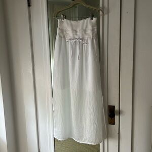 Lafayette 148 White Cotton Gauze Maxi Skirt Drop Waist Slighly Sheer